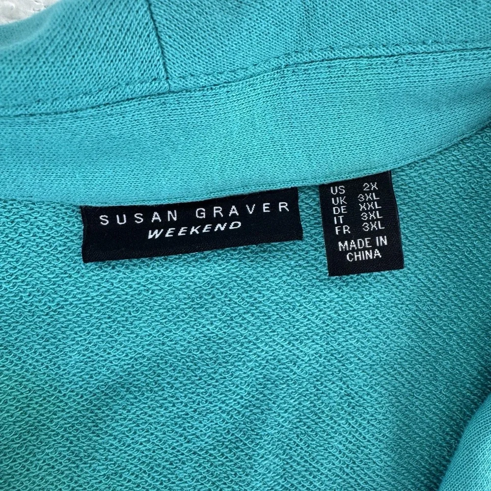Susan Graver Weekend Marina Knit Blazer Size 2X Raw Turquoise